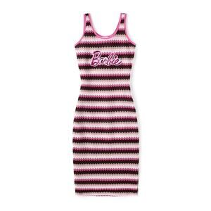 NEW Womens Barbie Pink Embroidered Striped Bodycon Knit Summer Dress Size Small